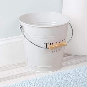 Poubelle en métal blanc avec poignée en bois, poubelle décorative pour la maison, le bureau, la salle de bain, la cuisine - Product Image 3