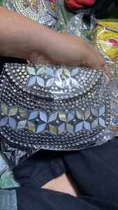 Metal Purses for Women <b>Pillow</b> Shape Square Pattern Pearl Beading Chain Embroidery <b>Shoulder</b>/Cross-Body Strap Flap Closure Evening - Product Image 3