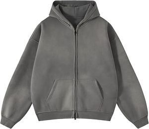 High Quality 360GSM 450GSM Cotton French Terry Fleece Mix Mineral Wash Full Zipper Sweatshirt Oversized Drop Shoulder hoodies - Product Image 1