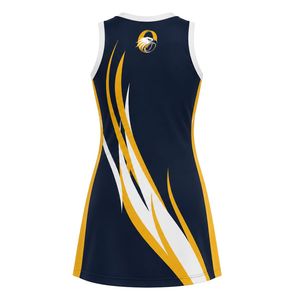 Vestido de Netball Sublimado Azul Marino y Amarillo, Jersey Deportivo sin Mangas para Mujer, Uniforme para Equipo, Ropa de Entrenamiento, Ropa Deportiva - Product Image 5