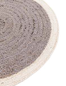Tapis rond en jute gris tissé à la main avec bordure blanche pour salon, chambre à coucher, entrée - Product Image 3