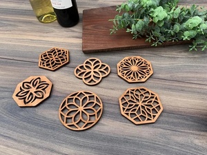 Wooden Laser Cut Hexagon Floral Geometric Coaster Decorative Drink Mat Heat Resistant <b>Table</b> <b>Protector</b> Home Kitchen Decor - Product Image 4