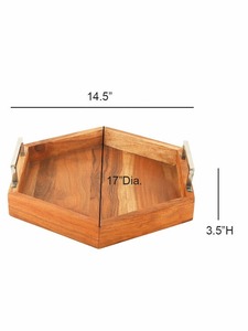 Plateau de service en bois pour thé et café avec poignées métalliques, forme hexagonale, plateau de service pour desserts et dattes, à vendre - Product Image 6