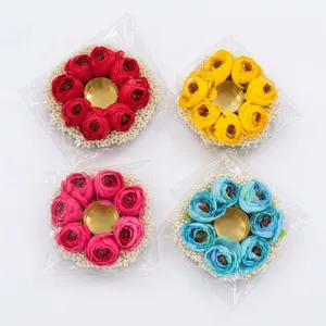 Handmade Round Beaded <b>Tea</b> <b>Light</b> <b>Holder</b> with Yellow Flowers and Pearl Trim for Home Decoration - Product Image 1