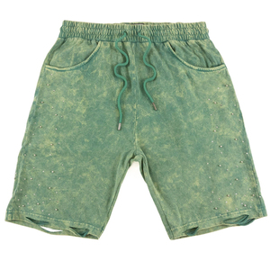 Men's Solid Colour Cotton High-Quality <b>Shorts</b> with Elastic Waist and Decorative Studs Casual Style Acid Washed - Product Image 4