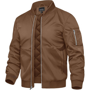 Blouson bomber marron pour homme, fermeture éclair, devant matelassé, coupe-vent, vêtement d'extérieur décontracté, col montant, en polyester, pour l'automne - Product Image 1
