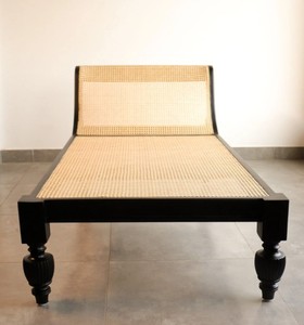Chaise longue moderne en rotin avec pieds en teck, dossier inclinable, design mid-century, meubles de salon - Product Image 3