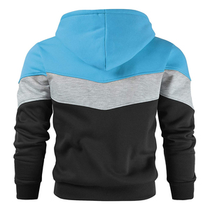 Sweat-shirt à capuche en molleton pour homme, motif chevron, blocs de couleur bleu clair, gris, noir, avec empiècements en V, personnalisable, vente en gros - Product Image 3