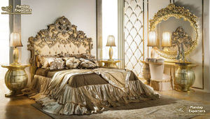 Lits et meubles de chambre à coucher indiens exotiques en bois de teck Ensemble de chambre à coucher de luxe 5 pièces taille king avec revêtement doré - Product Image 6