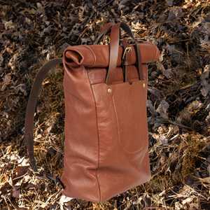 Full Grain Crazy Horse Leather <b>Roll</b> Top <b>Backpack</b> Vintage Rucksack For Men Durable Cowhide Travel Bag LRTB-0143 - Product Image 4