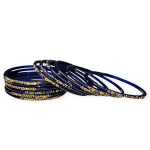 Juego de Brazaletes de Vidrio Brillante Azul Estilo Romántico con Detalles en Oro y Cristal, Colección de Moda para Bodas - Product Image 1