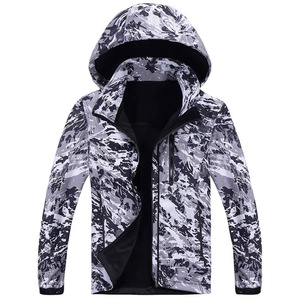 <b>Men</b> Camouflage Waterproof <b>Windbreaker</b> <b>Black</b> White Grey Abstract Print Hooded Outdoor Jacket Full Zip Hiking Jacket Winterwear - Product Image 1