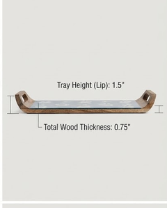Wooden Rectangle Tray With Floral Pattern Rustic Design Handle Decorative Trays - Product Image 4