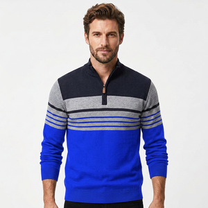 Pull en maille respirant à motif géométrique rouge et gris pour homme, avec fermeture éclair 1/4, manches classiques, idéal pour l'hiver, personnalisable à l'avant - Product Image 6