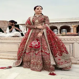 Новейшая работа с вышивкой, пакистанское красивое красное сальвар камиз, этническая одежда, свадебное платье, коллекция Lehenga, оптовая продажа