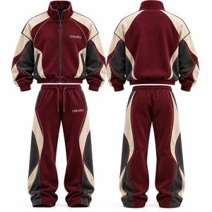 Conjunto Deportivo Color Crema y Marrón para Hombre, Chaqueta con Cremallera Personalizable y Pantalones Deportivos, Ropa Urbana Premium, Fabricante Mayorista - Product Image 1