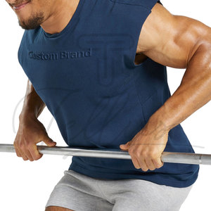 Camisetas sin mangas personalizadas con logotipo para hombre, transpirables, de secado rápido, cuello redondo, informales, para entrenamiento, 100% algodón, ajuste holgado, para gimnasio, sin mangas, para musculación - Product Image 5