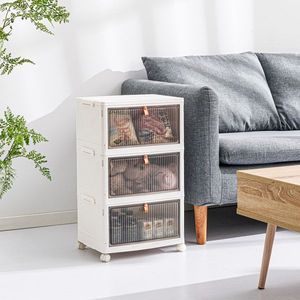 3-Layer Folding Storage Bin Home Storage & Organization Cabinet with Lids and Wheels - Product Image 2