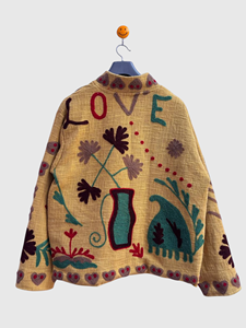 Veste en lin brodée à la main avec des motifs floraux, manches longues, col rabattu, taille plus, style Prairie Chic, vêtements de printemps pour femmes - Product Image 6