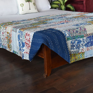 Hand Block Printed Cotton Kantha <b>Throw</b> Twin Size 150x220 cm Hand Embroidered Indian Handmade Quilt Bedspread Home Textile Export - Product Image 4