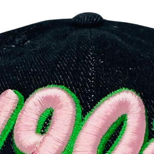 AKA Black Denim Distressed Hat Pink Numbers Embroidered Baseball <b>Cap</b> Adjustable Washed Denim Headwear Casual Fashion <b>Vintage</b> - Product Image 5