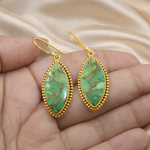 <b>Green</b> Copper Turquoise 925 Sterling Silver Dangle <b>Earrings</b> Rose Gold Yellow Gold Plated Handmade Boho Vintage Jewelry Gift Women - Product Image 4