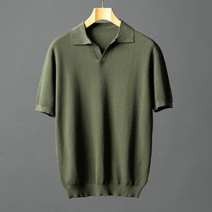 Polo de hombre 100% algodón, de secado rápido, transpirable, cuello en V, de alta calidad, liso, informal, para negocios, para usar en verano. - Product Image 4