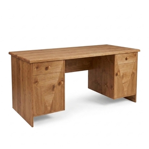 Escritorio Ejecutivo de Madera Sólida de Pino Nudoso Artesanal con Doble Pedestal, Mesa de Computadora para Oficina en Casa, Estación de Trabajo con Cajones, Acabado Natural - Product Image 1