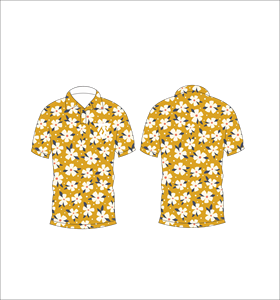 เสื้อโปโลพิมพ์ลายดอกไม้สีเหลืองมัสตาร์ดสำหรับผู้ชายแขนสั้นลำลองแฟชั่นฤดูร้อนเสื้อโปโลกอล์ฟ - Product Image 6