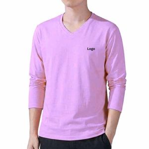 เสื้อยืดคอวีแขนยาวทรงหลวมสำหรับผู้ชายแบบสั่งทำพิเศษ ขายส่ง ผลิตจากผ้าฝ้าย 100% ระบายอากาศได้ดี แห้งเร็ว คุณภาพสูง - Product Image 5