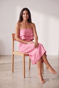 Combinaison décontractée pour femme en coton slub respirant, taille haute, avec ceinture, bustier, sans bretelles, sans manches, à jambes larges, style robe, vente en gros - Product Image 2