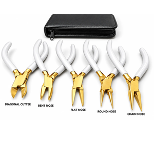 5 Pcs Gold Titanium Jewelry <b>Pliers</b> <b>Set</b> with Case Diagonal Round Flat Chain Nose - Product Image 6