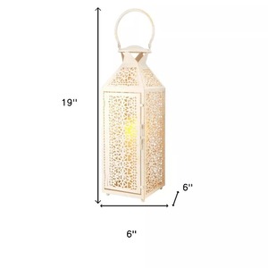 White Square Metal <b>Lantern</b> <b>Set</b> 2 Piece Decorative Candle Holder with Intricate Cutout Design for Home Decoration - Product Image 4