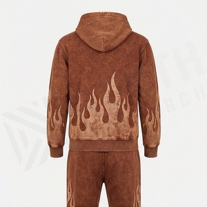 Conjunto de Sudadera con Capucha y Pantalones Deportivos Ligeros, Personalizados, con Efecto Desgastado por el Sol, Lavado Ácido, Bordado 3D, para Hombre, Ropa Deportiva para Gimnasio - Product Image 2