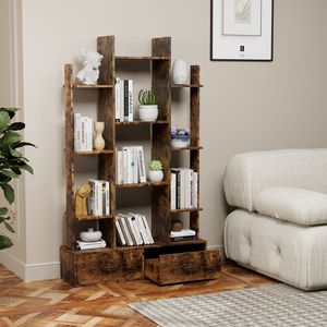 Vintage Industrial Open Display Bookcase with <b>2</b> <b>Drawers</b> and 12 <b>Storage</b> Shelves Freestanding Bookshelf <b>2</b> <b>Drawers</b> - Product Image 2