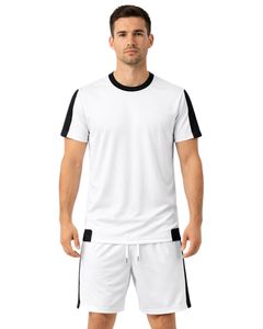 Mens White Black Sports T Shirt And Shorts <b>Set</b> Breathable Quick Dry Gym Wear Athletic Running Training Activewear Outfit <b>Set</b> - Product Image 1