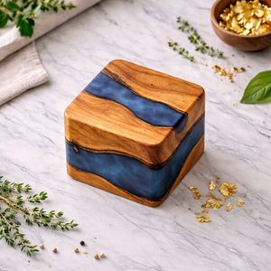 Bela Artisan Handmade Acacia Wood Epoxy Resin Jewelry <b>Box</b> 10x10x7 cm Single Ring Storage Decorative <b>Keepsake</b> Gift Model 111 - Product Image 1