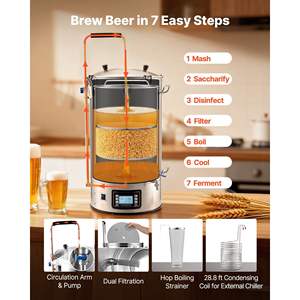 Kit de brassage domestique tout-en-un 3000W 16 Gal/60L Pompe anti-brûlure Refroidisseur de moût Contrôle numérique Mémoire de recettes Minuterie - Maille amovible - Product Image 3