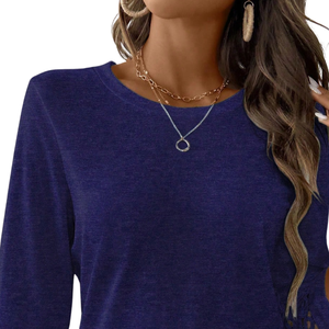 Chemise décontractée pour femmes à manches longues et col rond, coupe ajustée, avec bordure en dentelle, pour un usage quotidien, en polyester/coton - Product Image 4