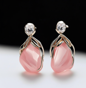 5 Inch Pink Chalcedony Fancy Drop Earrings 925 Sterling Silver with 18K Gold Plating Cute Earring <b>Fashion</b> <b>Jewellery</b> Gift for Her - Product Image 2