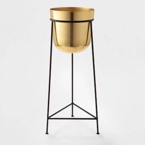 Maceta de metal dorado martillado de lujo al por mayor con soporte de hierro negro, maceta decorativa moderna para interiores, para decoración del hogar. - Product Image 2