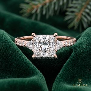 Princess and Trillion Cut Diamond <b>Promise</b> <b>Ring</b> <b>Women</b> Fine Jewelry Trendy Pave Band Three Stone Diamond <b>Rings</b> Solid - Product Image 2