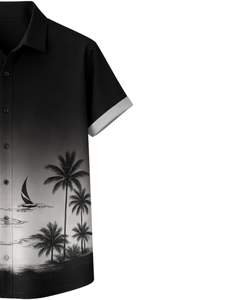 Camisa de Manga Corta con Botones y Estampado de Palmeras en Degradado Negro Personalizada, Camisa Casual de Verano para Hombre, Fabricante OEM, Suministro al por Mayor - Product Image 4