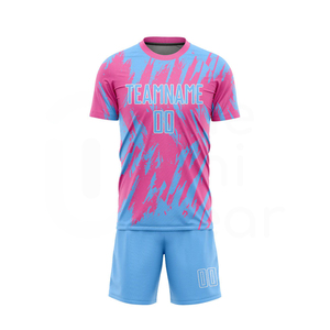 Conjunto de Camisetas de Fútbol Personalizadas, Color Rosa y Azul, Impresión Sublimada, Secado Rápido, Poliéster, Uniformes Deportivos Unisex para Adultos - Product Image 1
