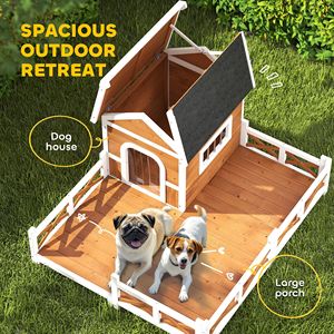 Cuccia per Cani in Legno da Esterno con Ampio Veranda, Tetto Apribile, Base Rialzata e Pavimento Rimovibile - Arredo per Animali Domestici - Product Image 4