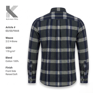 เสื้อเชิ้ตผ้าแฟลนเนลชาย 100% ผ้าฝ้าย 170GSM ลายตารางเฮอร์ริงโบน แขนยาว รับผลิตแบบ OEM ODM - Product Image 2