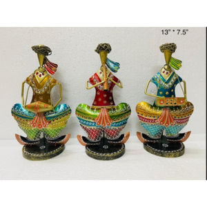 Set de Figuras Metálicas de Músicos Tradicionales de Rajastán (Set 3) con Diseño Art Deco Articulado para Celebraciones de Bodas, Diwali y Pascua - Product Image 2