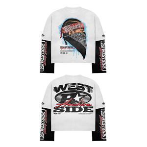 Camiseta Oversize con Estampado Personalizado y Efecto Ácido, 100% Algodón, Diseño Gráfico, Corte Cuadrado, Doble Capa, Manga Larga para Hombre - Product Image 6