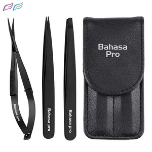 Juego de Pinzas para Cejas de Plasma Negras con Logotipo Personalizado, Pinzas de Acero Inoxidable con Punta Fina, Pinzas Inclinadas con Tijeras de Resorte - Product Image 1