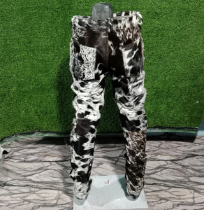 Pantalones de cuero de vaca con pelo para hombre, diseño de vaca, pierna recta, frente plano, cierre de botones, pantalones de moda de invierno - Product Image 6